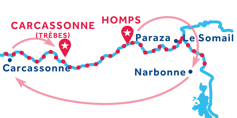 Homps - Trèbes via Narbonne & Carcassonne