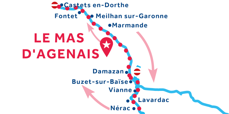 Mappa di navigazione di Mas-d'Agenais andata e ritorno via Castets-de-Dorthe