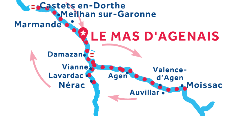 Mappa di navigazione di Mas-d'Agenais andata e ritorno via Moissac 