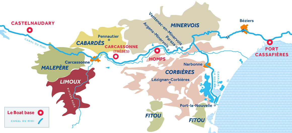 Mappa dei vini della Linguadoca e del Canal du Midi