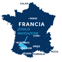 Mappa della zona di navigazione dell'Aquitania in Francia