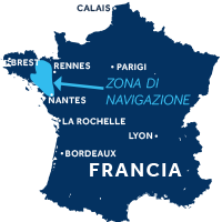 Mappa della zona di navigazione della Bretagna in Francia
