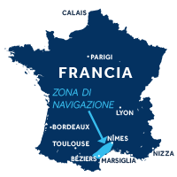 Mappa della zona di navigazione della Camargue in Francia